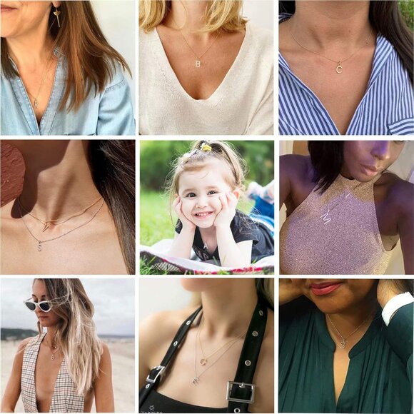 18" Adjustable Gold Plated Cubic Zirconia Initial Necklace for Women, Perfect Gi - Picture 2 of 8